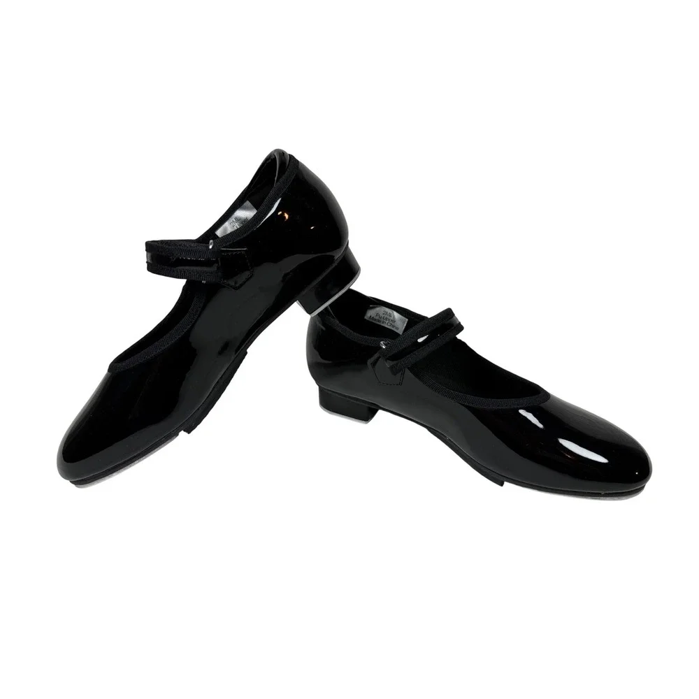 Stelle Black Patent Mary Jane Tap Shoes Kids Size 2ML Hook and Loop Strap